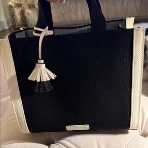 ANTONIO MELANI Black and Cream Tote with Tassel Charm